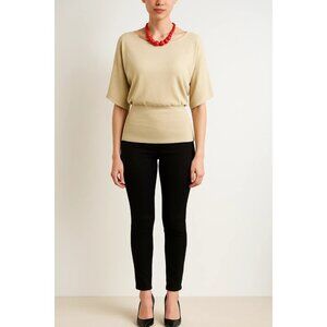 Ann Taylor Loft Tan Kimono Sleeve Lightweight Sweater L Soft Wool/Acrylic Blend